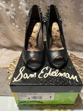 Sam Edelman Black Peep-Toe Studded Pumps